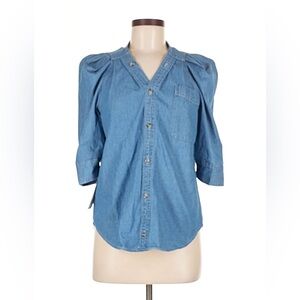 NWT KMJ Ruffle Sleeve Blue Button Down Chambray Denim Shirt Women’s Medium